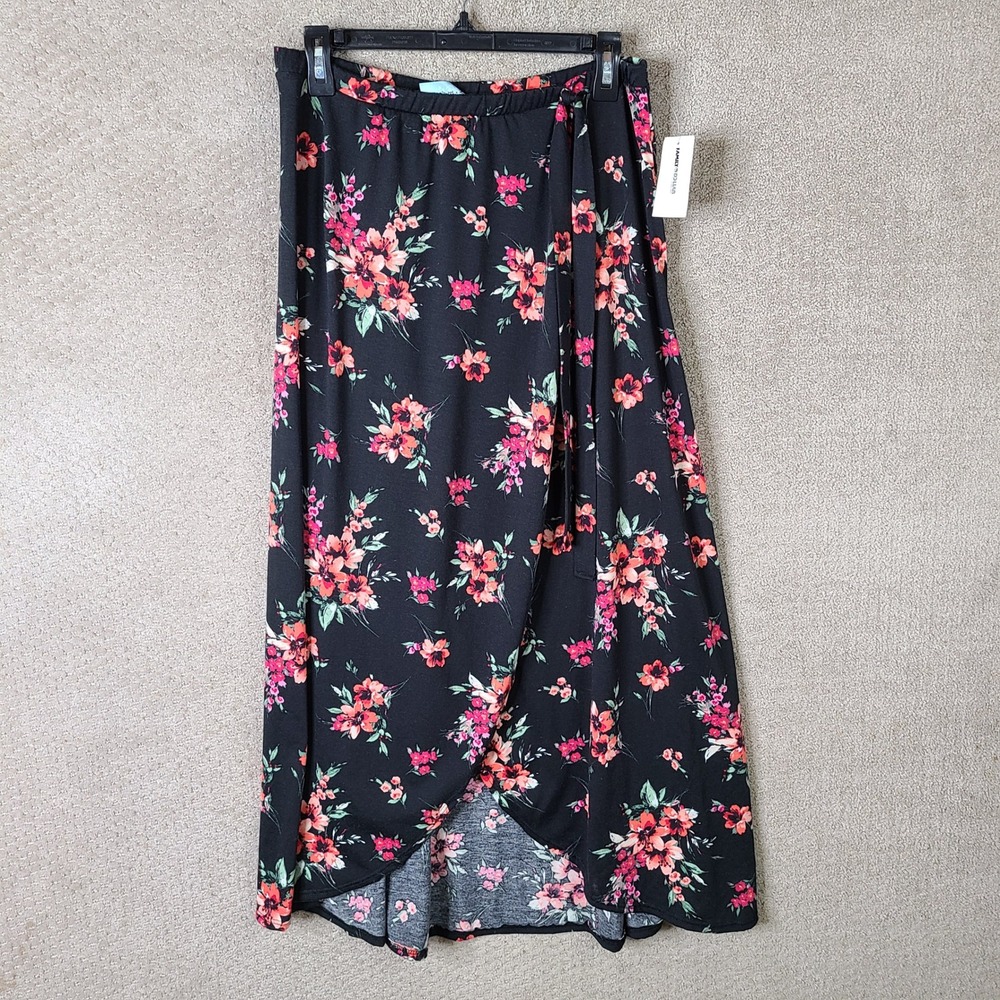 M Fasis Skirt Womens Large Black Floral Wrap Maxi Polyester Spandex Casual‎ NEW